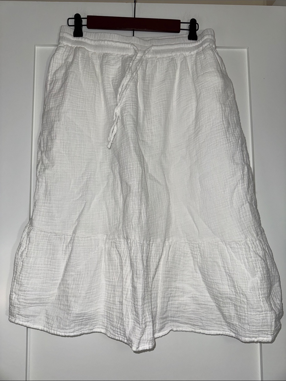 Style & Co Petite Medium Cotton White Tiered Drawstring Maxi Skirt 14”x27” boho